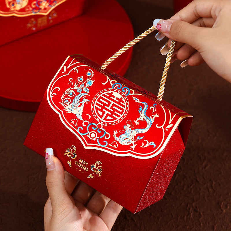 Chinese Wedding Dragon Phoenix Double Happiness Handbag Favor Boxes（20pcs)