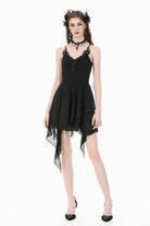 Black V Collar Lace Embroidered Asymmetric Women's Gothic Slip Dress