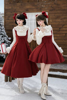 Red [Letters and Poems · Velvet Rose] Sleeveless Embroidered Bow Fishbone Classic Elegant Lolita Bandeau Dress 2 Versions