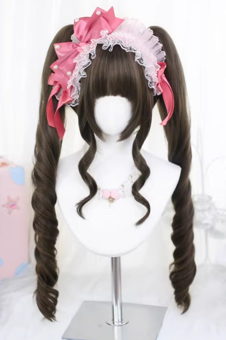 Hazelnut Ash Brown Long Roman Ringlet Twin Pigtails Sweet Lolita Wig Set
