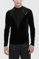 Black Round Collar Long Sleeves Stripes Splice Velvet Men's Gothic Shirt