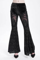 Black Hollow Floral Embroidery Women's Gothic Flared Pants