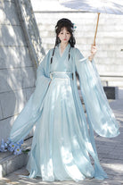 [Spring Harmony] Long Trumpet Sleeves Embroidered Chinese Inspired Hanfu Dress Set 2 Colors