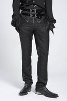 Black Double Buckles High Waisted Embroidery Men's Gothic Suit Pants