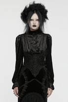 Black Stand Collar Irregular Pleated Velvet Women's Gothic Blouse