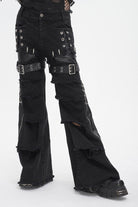 Black Faux Leather Splice Men's Punk Flared Pants