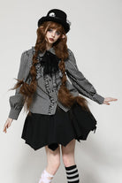 Black/White Skull Lace Jabot Striped Lapel Collar Long Sleeves Ruffled Women's Lolita Gothic Blouse