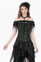 Black Jacquard Ruffled Lace Lace-Up Women's Gothic Overbust Corset