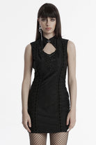 Black Cheongsam Collar Sleeveless Embroidery Women's Prom Dress