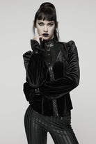 Black Stand Collar Long Puff Sleeves Stitching Lace-Up Women's Gothic Coat