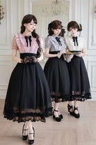 Black [Miss Lola · Snow Kiss] Stand Collar Short Puff Sleeves Ruffled Color-Blocked Faux Two-Piece Sweet Lolita Long Dress 3 Colors
