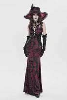 Black/Red Off Shoulder Halterneck Printed Hanayome Lace Lace-Up Slim Pleated Women's Gothic Jsk Dress