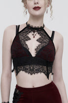 Red Velvet Chest Cutout Lace Hidden Side Zipper Sexy Women's Gothic Halter Lingerie
