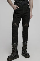 Black Pleated Stitching Mesh Men's Punk Pants