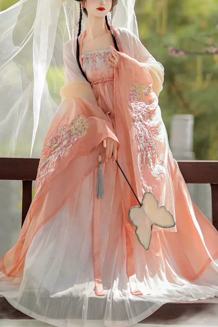 Embroidery Women's Sweet Chinese Style Hanfu Dress Full Set 2 Colors