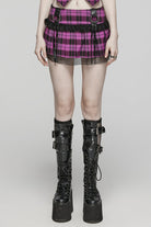 Plaid Print Stitching Mesh Women's Steampunk Skirt 2 Colors