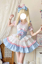 Light-Blue/Pink/White [Fairy Tale Overture] Triple-Layered Ruffle Bowknot Fishbone Sweet Ballet Lolita Dress