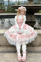 Pink Sleeveless Multi-Layered Ruffle Bowknot Lace Sweet Plus Size Lolita Jsk Dress