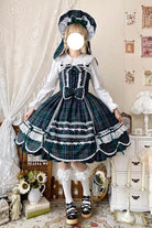 Green [Gingham Petal Bunny] Printed Ruffled Bow Sweet Lolita Jsk Dress