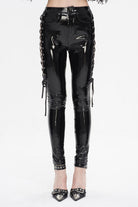 Black Patent Leather Side Cutout Lace Up Women's Punk Pants