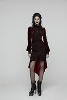 Red Embroidered Floral Embroidered Irregular Women's Gothic Fishtail  Skirt