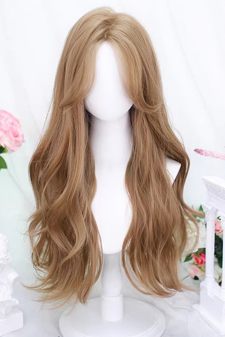 Milk Tea Champagne Gold Swoop Bangs Soft Curls Sweet Lolita Wig