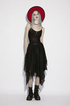 Black Multi-Layered Irregular Mesh Eyelet Women's Gothic Bat&Cobweb Skirt