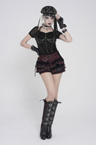 Black/Red Multi-Layered Lace Detachable Eyelet Women's Punk Layered Plaid Falbala Shorts