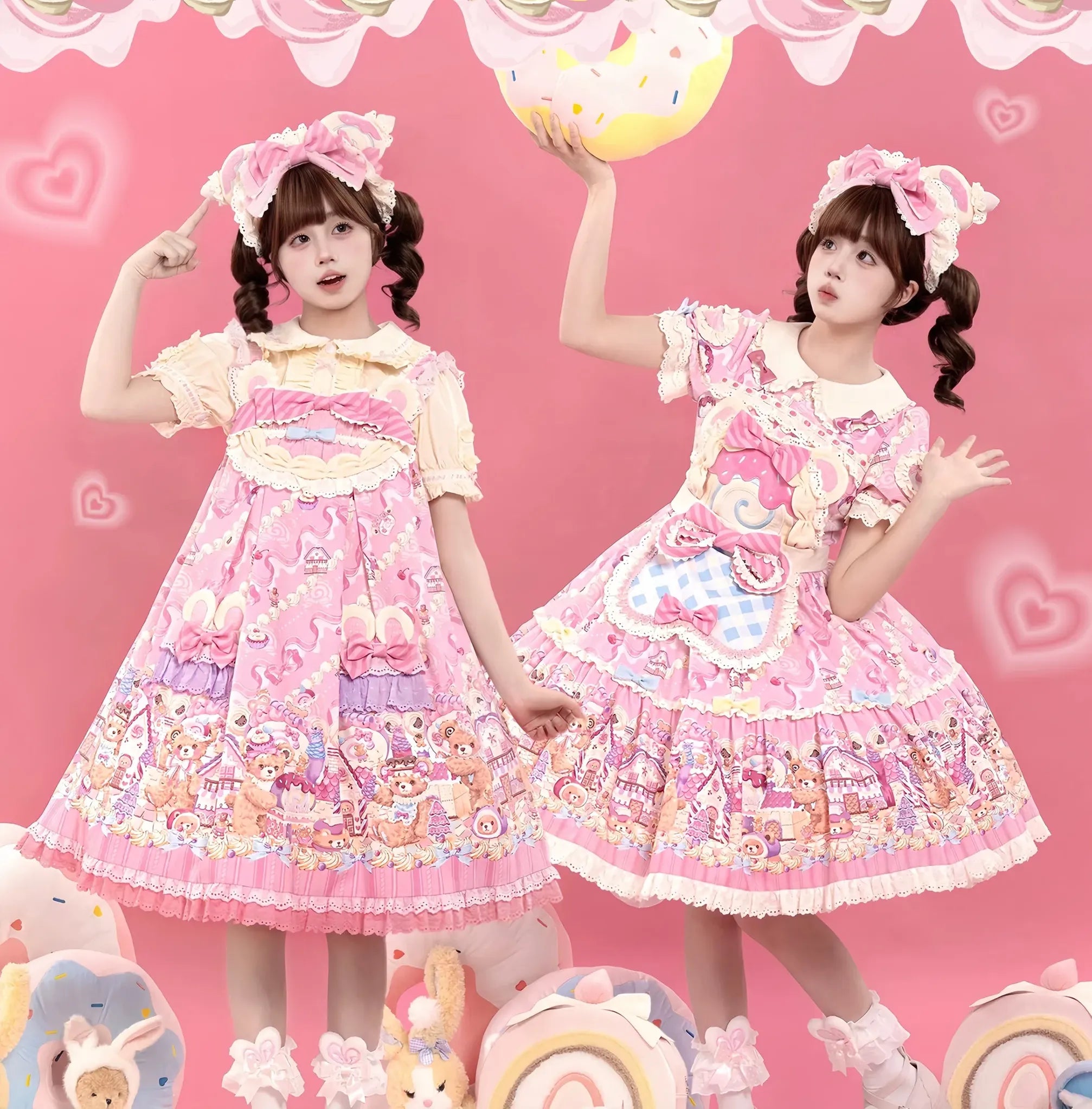 Bear Cake - Sweet Lolita JSK & OP Dress, Bear & Dessert Print