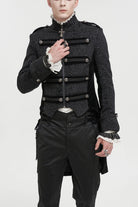 Black Silk Stand Collar Printed Metal Breasted Cross Zipper Back Slit Vintage Men's Gothic Jacket