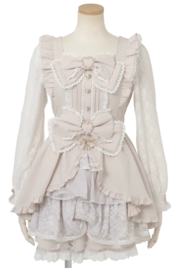 Gothic Square Collar Long Sleeves Ruffled Bow Jirai Kei Plus Size Japanese Lolita Dress Set 3 Colors