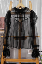 Sweet Stand Collar Long Sleeves Ruffle Sheer Lolita Blouse 2 Colors