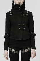 Black Denim Slant Pocket Washed Distressed Stretch Women's Punk Jacket