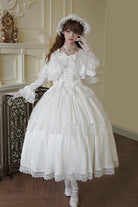 White [Cherish] Long Trumpet Sleeves Ruffle Hanayome Bowknot Lace-Up Sweet Lolita Dress