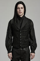 Black V Collar Jacquard Stripes Print Men's Gothic Vest