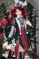 Black/Red [Circus Fantasy Night] Stand Collar Long Sleeves Jacquard Bow Gothic Lolita Dress Set