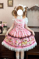 [Cream Meow] Sleeveless Print Bowknot Lace Sweet Lolita Jsk Dress 3 Colors