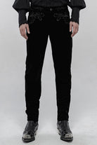 Black Buttons Embroidery Men's Gothic Straight Leg Pants