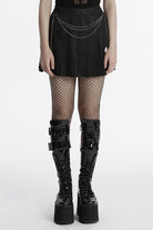 Black Stitching Lace Women's Punk Pleated Skirt with Chain