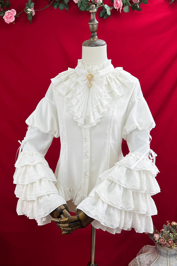 [The Angel of Good and Evil] Long Trumpet Sleeves Multi-Layered Ruffled Lace Classic Elegant Lolita Blouse 4 Colors