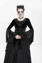 Black Long Sleeves Lace-Up Beaded Pleated Women's Gothic Blouse