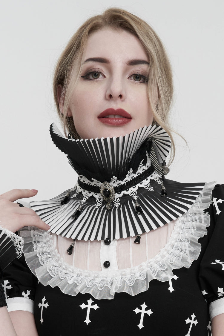 Black Detachable Color-Blocked Women's Gothic Double Color Beaded Neckwear
