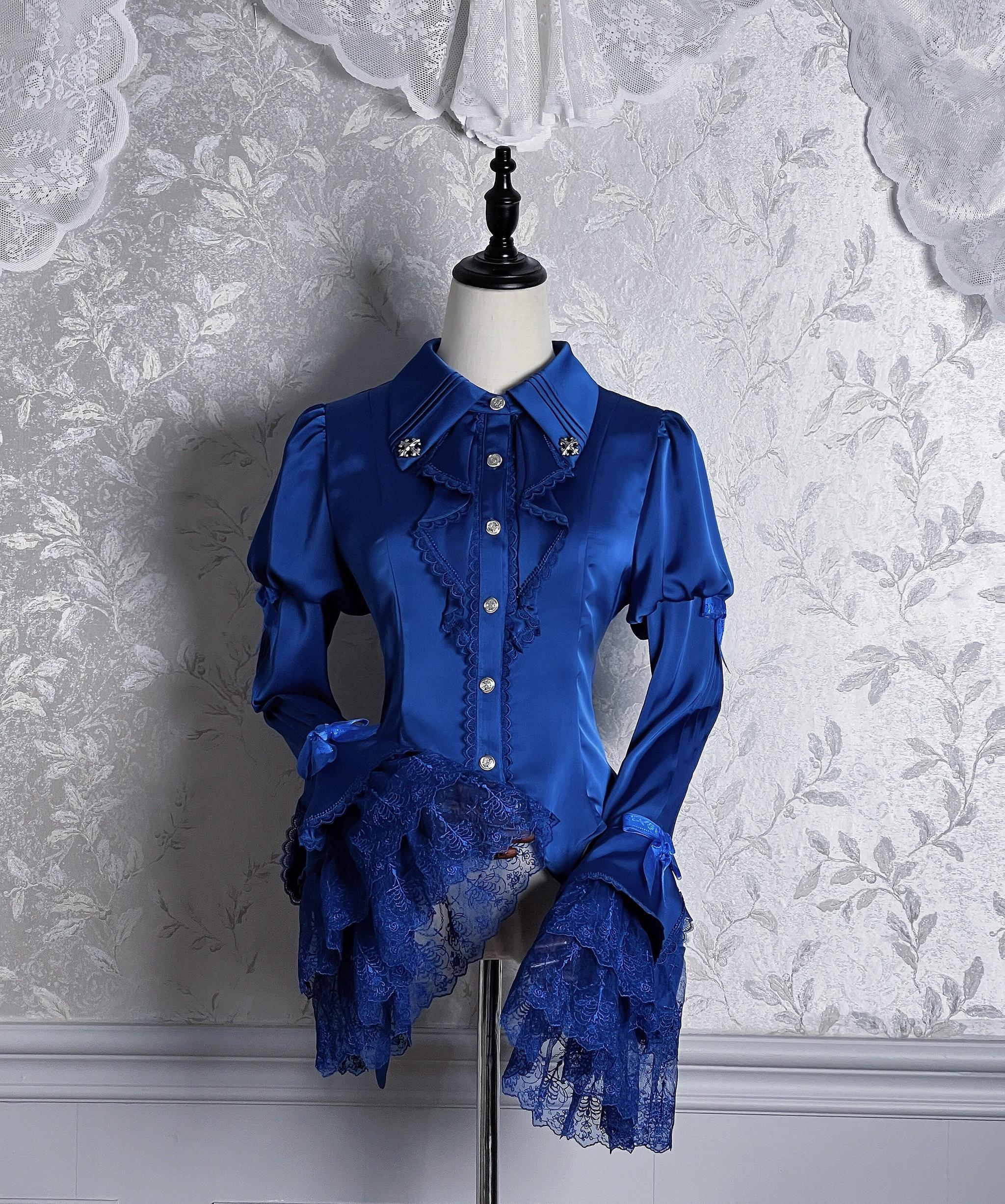 Dark Fog Feast - Gothic Lolita Satin Blouse, Hime Sleeves