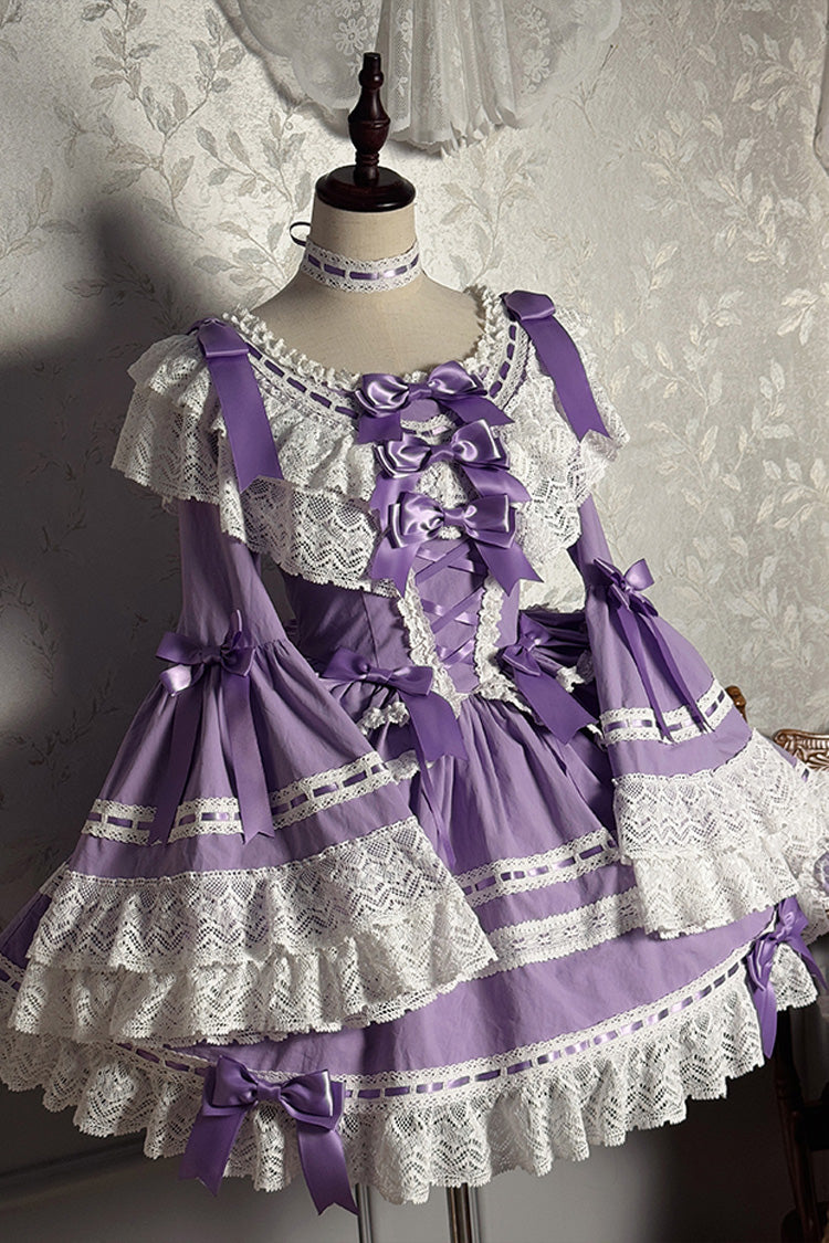 Purple [Rabbit Sleeping Doll] Long Trumpet Sleeves Ruffle Bowknot Lace Sweet Lolita Dress