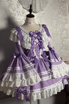 Purple [Rabbit Sleeping Doll] Long Trumpet Sleeves Ruffle Bowknot Lace Sweet Lolita Dress
