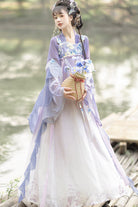 Purple [Princess Of The Sea] Hime Sleeves High Waisted Embroidered Women's Sweet Hanfu Dress Set