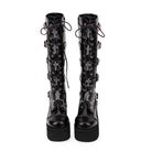 Black Cross Patent Leather Lace Up Long Gothic Lolita Boots
