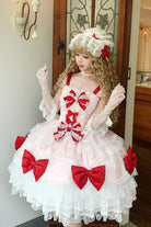 Red/Pink [Flower Dream Isle] Square Collar Multi-Layered Ruffled Bow Lace Sweet Lolita Jsk Dress