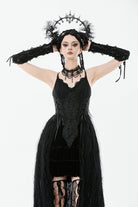 Black Sleeveless Floral Embroidered Lace Lace-Up Women's Gothic Slip Dress Wedding Dress