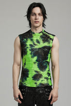Black/Green Stand Collar Sleeveless Tie-dyed Men's Punk Vest